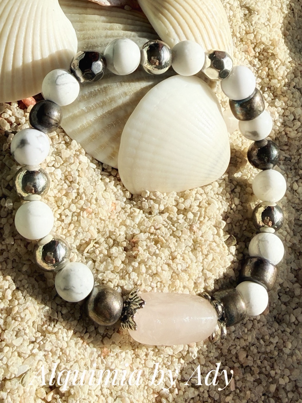White Howlite Pink Quartz Bracelet